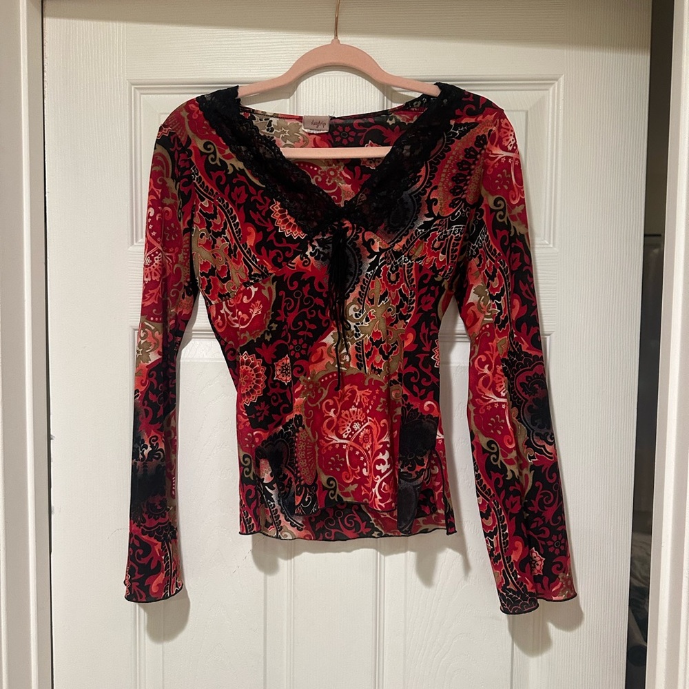 Daytrip Red and Black Paisley Blouse